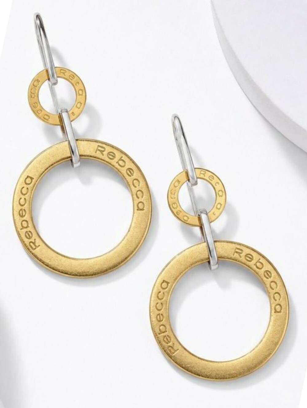 REBECCA 18K Rose Gold and Silver Double Circle Earrings